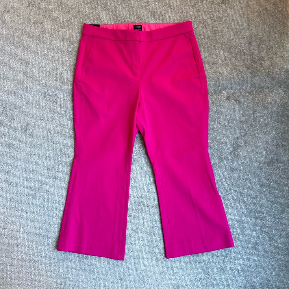 NWT J. Crew Factory Cotton-Blend Pink Kelsey Cropped Flare Pants, Size 14 - Picture 3 of 13